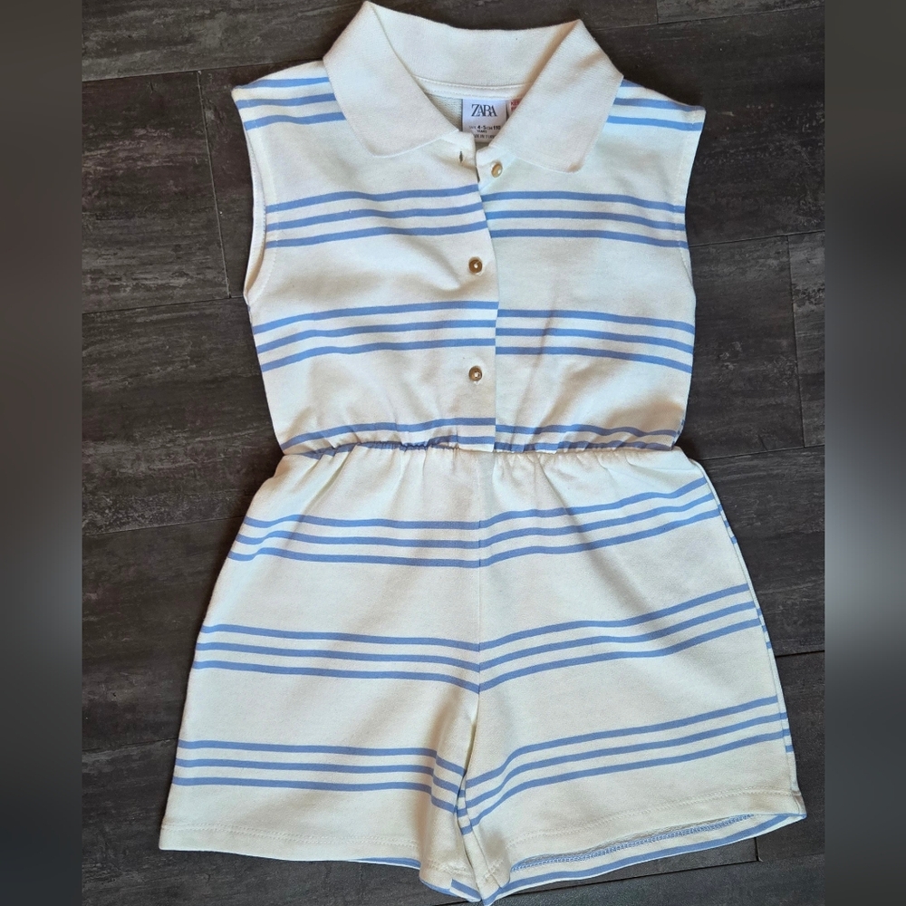 Zara Blue and White Striped Jumpsuit